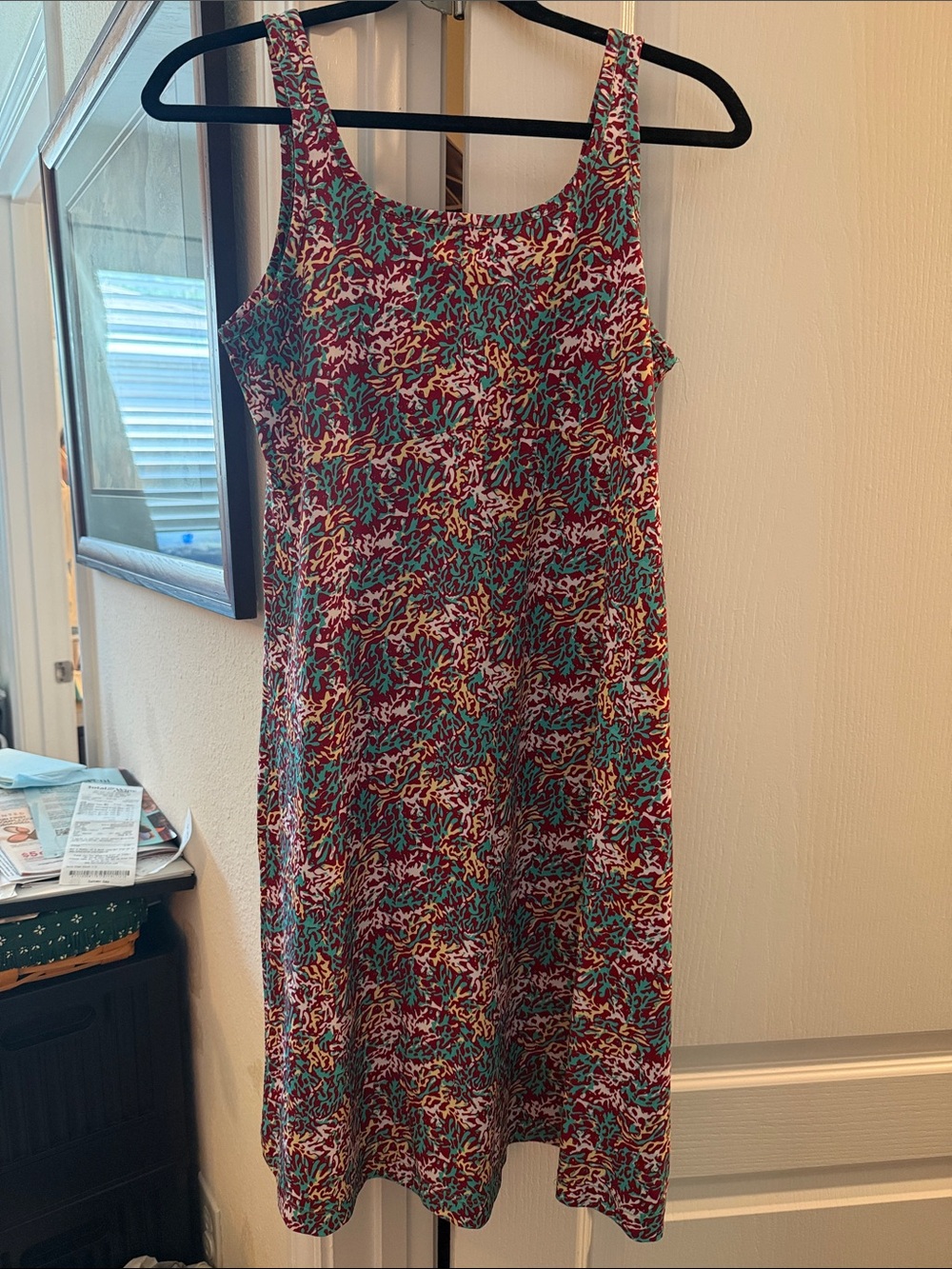 Columbia Burgundy and Teal Floral-Print Sleeveless Midi Dress